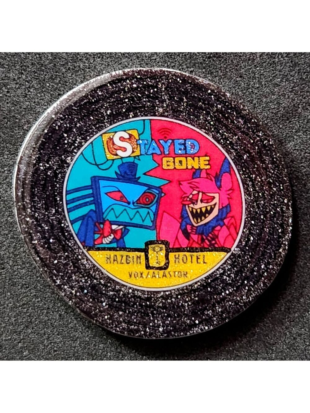Vox & Alastor, Stayed Gone vynil record glitter pin  - Hazbin Hotel